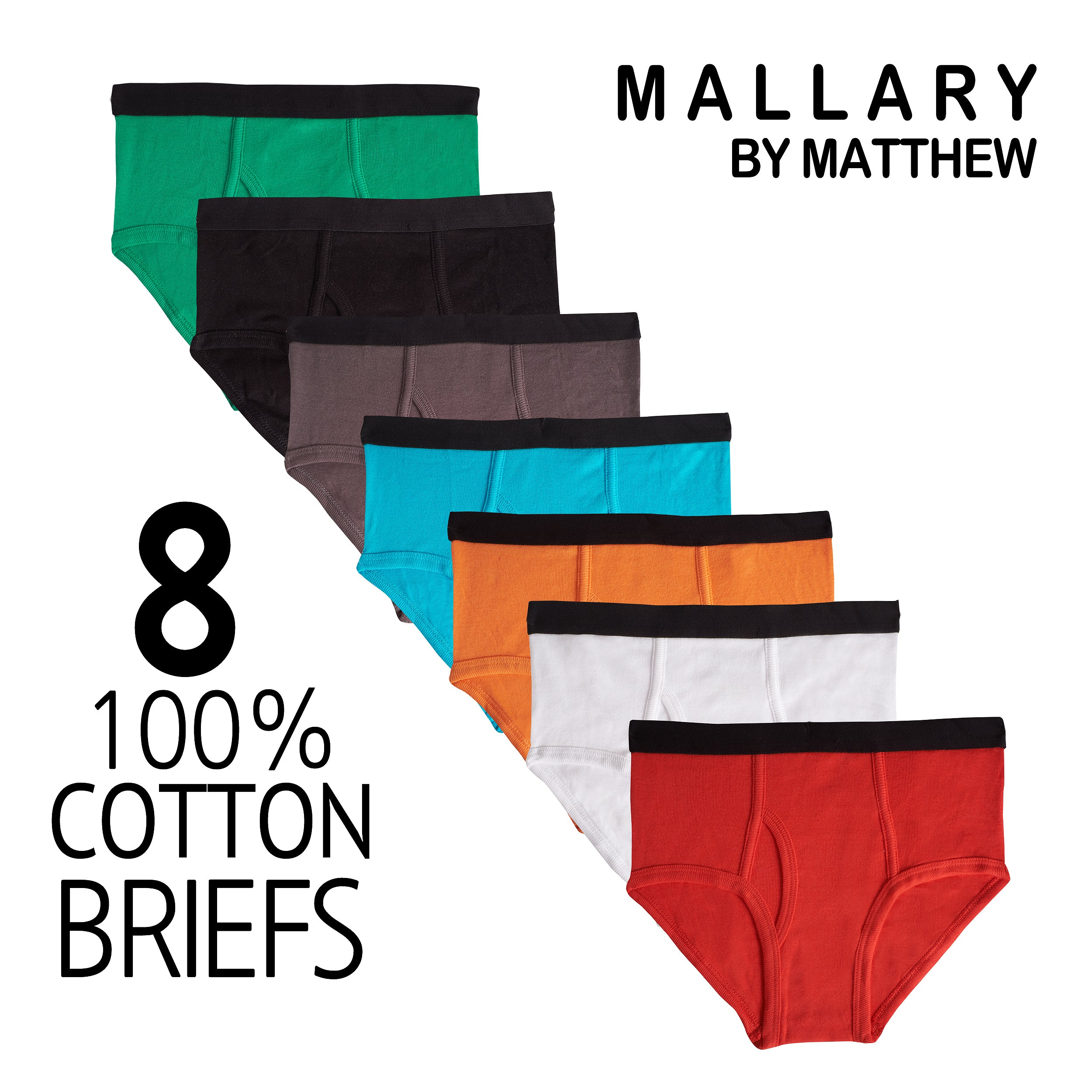 Mallary by Matthew 100% Cotton Boys Briefs Underwear 16 Pack Multiple Colors Black Elastic