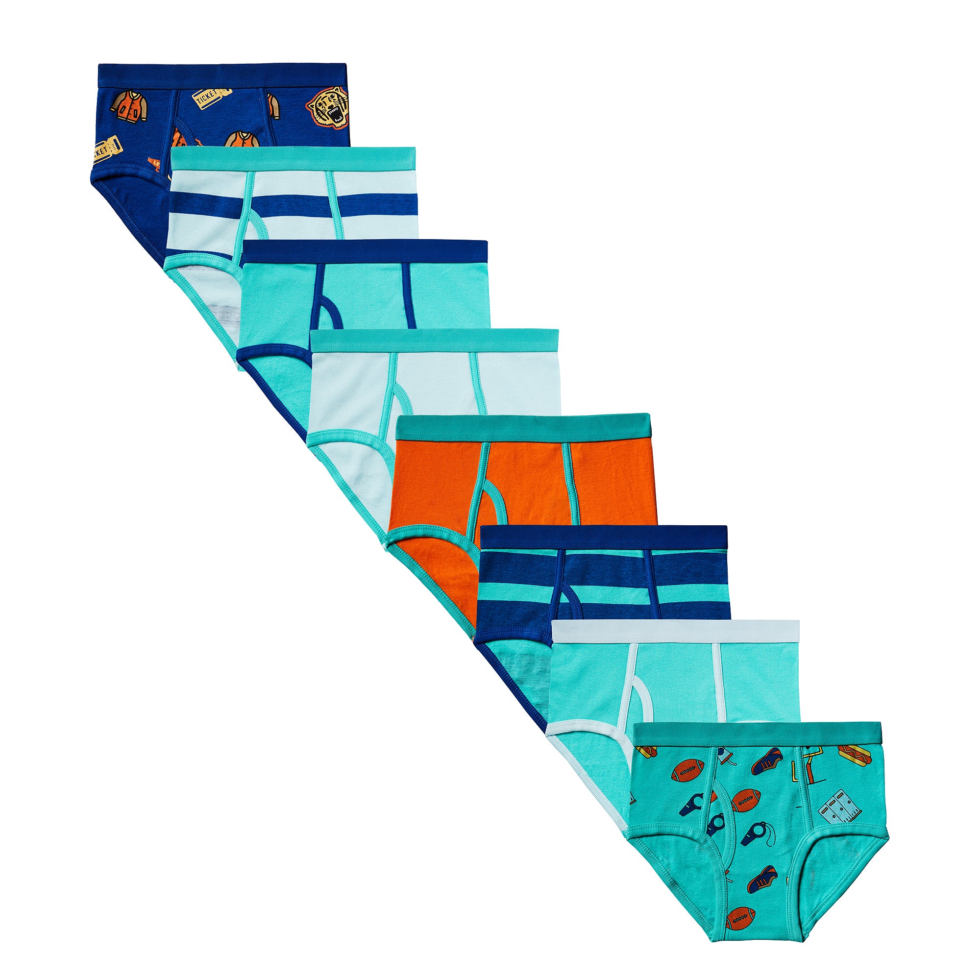 Mallary by Matthew 100 Cotton Boys Briefs Underwear 8 Pack Varsity Sc