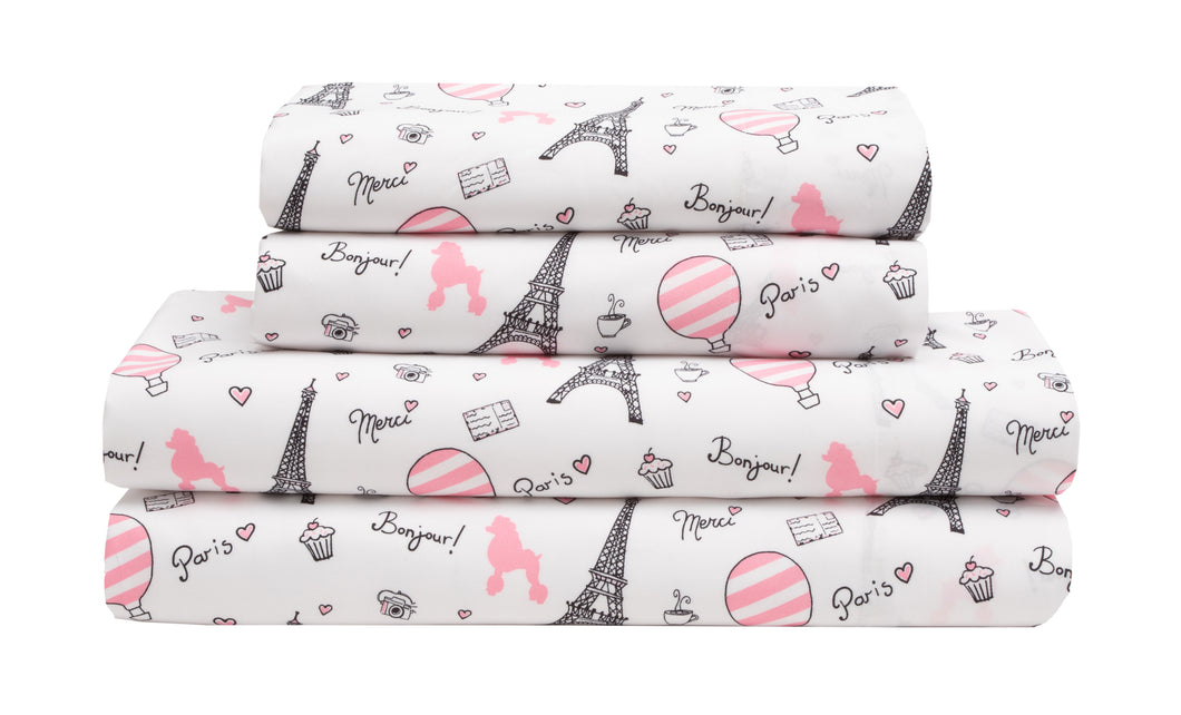 Mallary By Matthew Kids Super-Soft 100% Microfiber Bonjour Paris Sheet Set